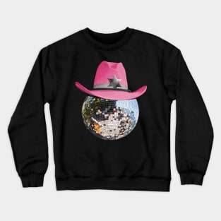 Disco Ball Wearing Pink Cowboy Hat Club Retro Crewneck Sweatshirt